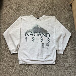 Vintage 90’s Nagano Japan 1998 Olympics Sweatshirt Large Boxy Pullover Crewneck